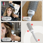 Olivia Garden Expert Blowout Speed - White & Grey - 35 - Ceramic Coated Round Brush with Extra Long Barrel for 25% Faster Blowouts - New