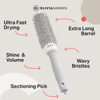 Olivia Garden Expert Blowout Speed - White & Grey - 35 - Ceramic Coated Round Brush with Extra Long Barrel for 25% Faster Blowouts - New