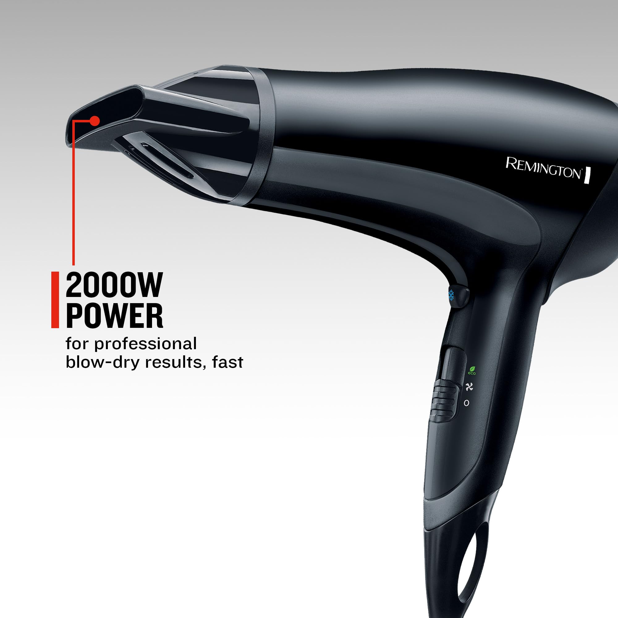 Remington D3010 Power Dry Lightweight Hair Dryer, 2000 W, Black - Damaged Box