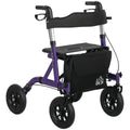 HOMCOM Folding Rollator Walker with Seat - Backrest - Lightweight 4-Wheeled Walking Frame - Purple - Adjustable Handle - Dual Brakes - New