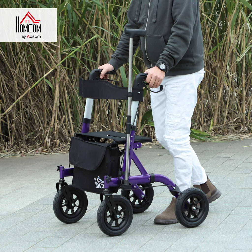HOMCOM Folding Rollator Walker with Seat - Backrest - Lightweight 4-Wheeled Walking Frame - Purple - Adjustable Handle - Dual Brakes - New