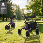 HOMCOM Folding Rollator Walker with Seat - Backrest - Lightweight 4-Wheeled Walking Frame - Purple - Adjustable Handle - Dual Brakes - New