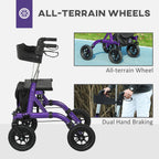 HOMCOM Folding Rollator Walker with Seat - Backrest - Lightweight 4-Wheeled Walking Frame - Purple - Adjustable Handle - Dual Brakes - New