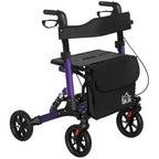 HOMCOM Folding Rollator Walker with Seat - Backrest - Lightweight 4-Wheeled Walking Frame - Purple - Adjustable Handle - Dual Brakes - New