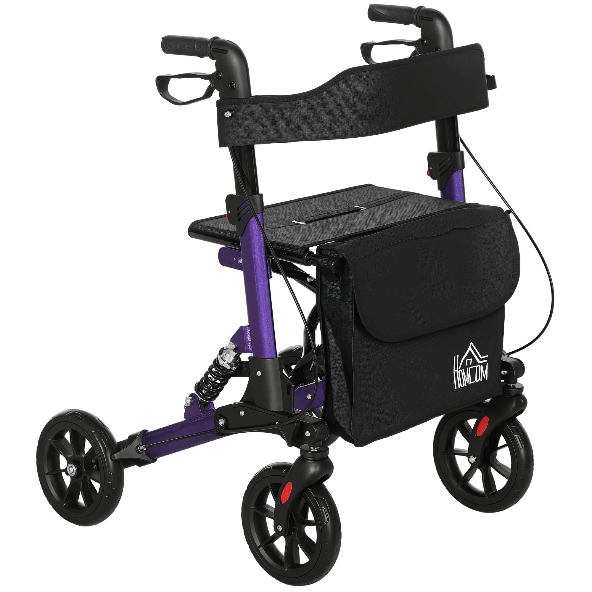 HOMCOM Folding Rollator Walker with Seat - Backrest - Lightweight 4-Wheeled Walking Frame - Purple - Adjustable Handle - Dual Brakes - New