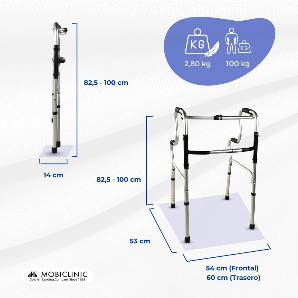 Mobiclinic(R), Walking Frame for The Elderly, Lightweight Foldable Rollator, Aluminium, Non-Slip, Height Adjustable, Without Wheels, 4 Legs, P'ortico, Elderly People, Walking Frame for Adults - Damaged Box