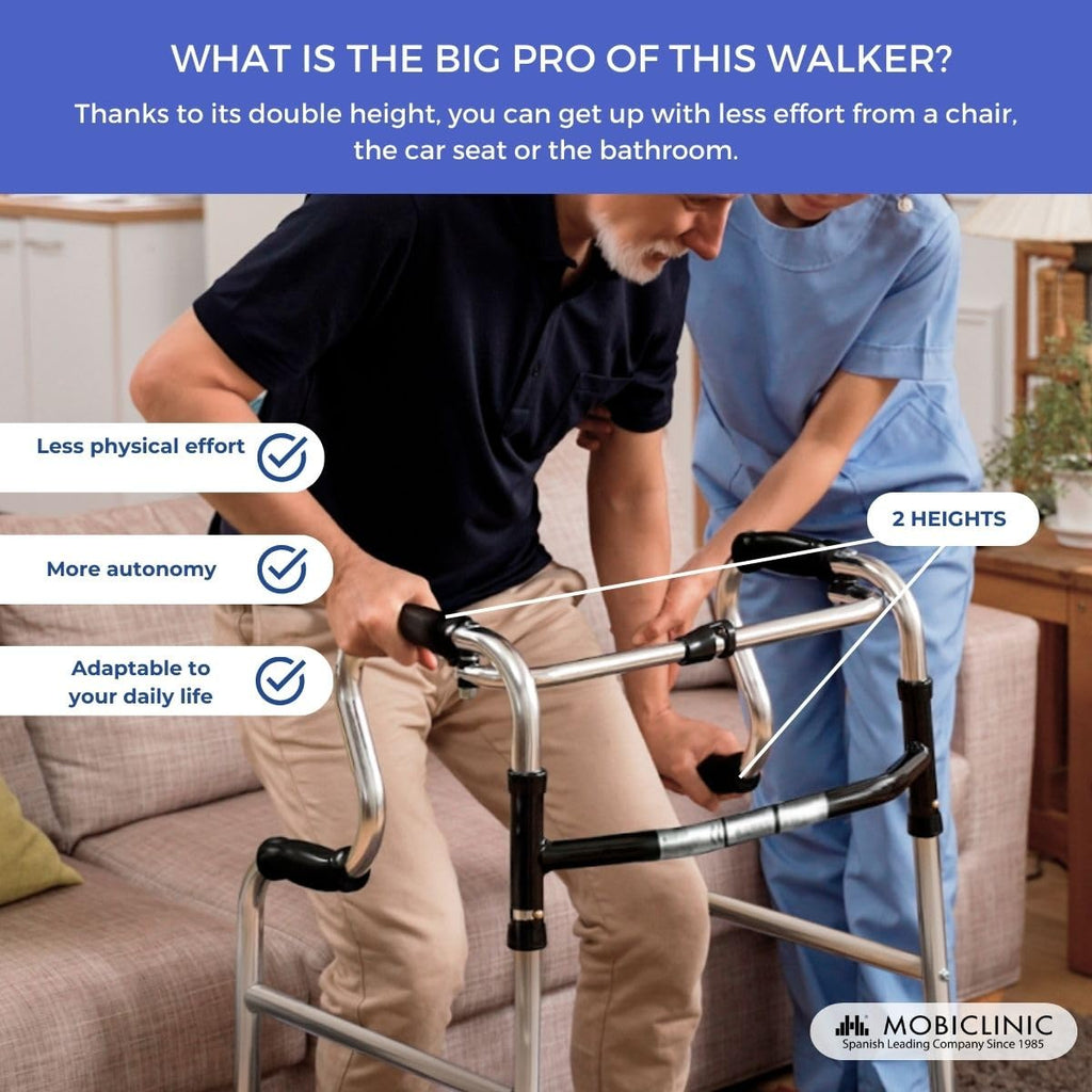 Mobiclinic(R), Walking Frame for The Elderly, Lightweight Foldable Rollator, Aluminium, Non-Slip, Height Adjustable, Without Wheels, 4 Legs, P'ortico, Elderly People, Walking Frame for Adults - Damaged Box