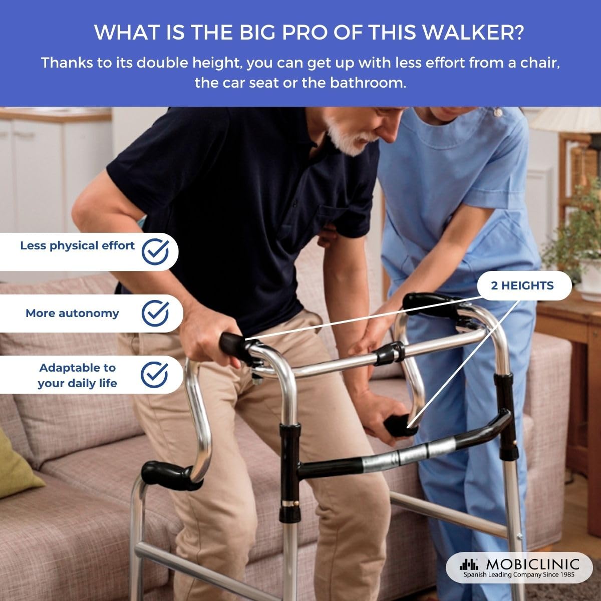 Mobiclinic(R), Walking Frame for The Elderly, Lightweight Foldable Rollator, Aluminium, Non-Slip, Height Adjustable, Without Wheels, 4 Legs, P'ortico, Elderly People, Walking Frame for Adults - Damaged Box