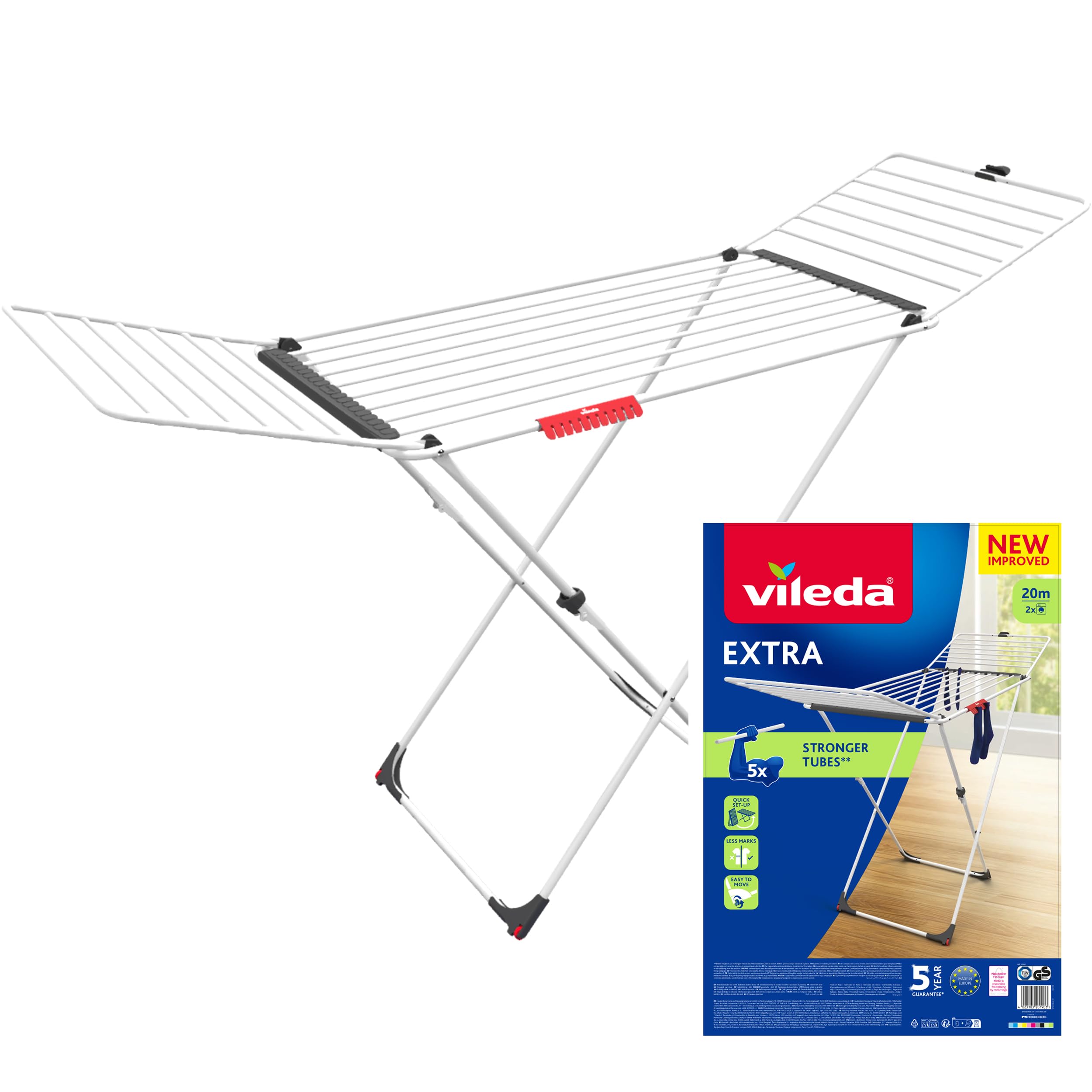 Vileda Extra Clothes Airer - X-Legs, 20m Drying Space, Socks Holder, Sturdy, Compact Laundry Rack - Like New
