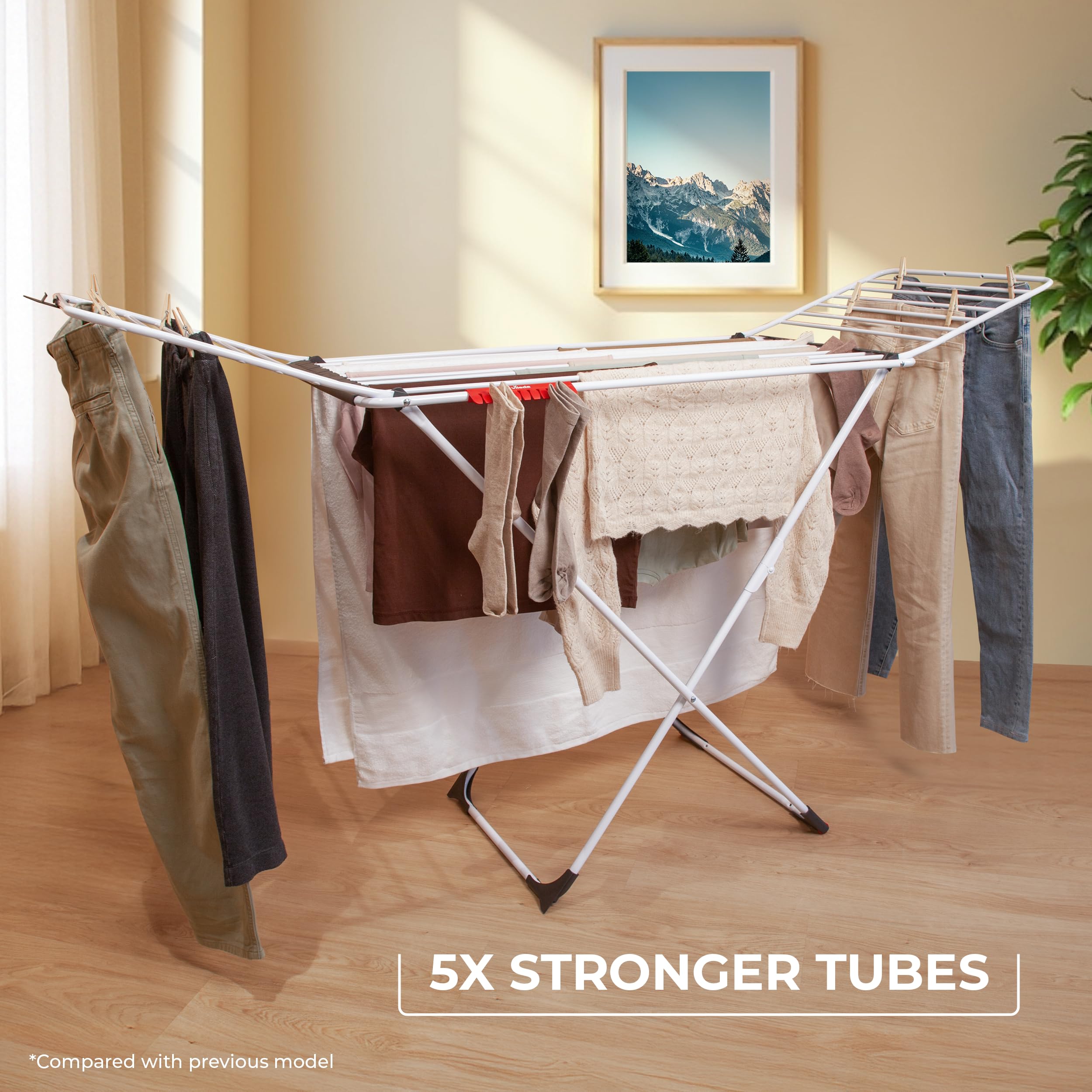 Vileda Extra Clothes Airer - X-Legs, 20m Drying Space, Socks Holder, Sturdy, Compact Laundry Rack - Like New