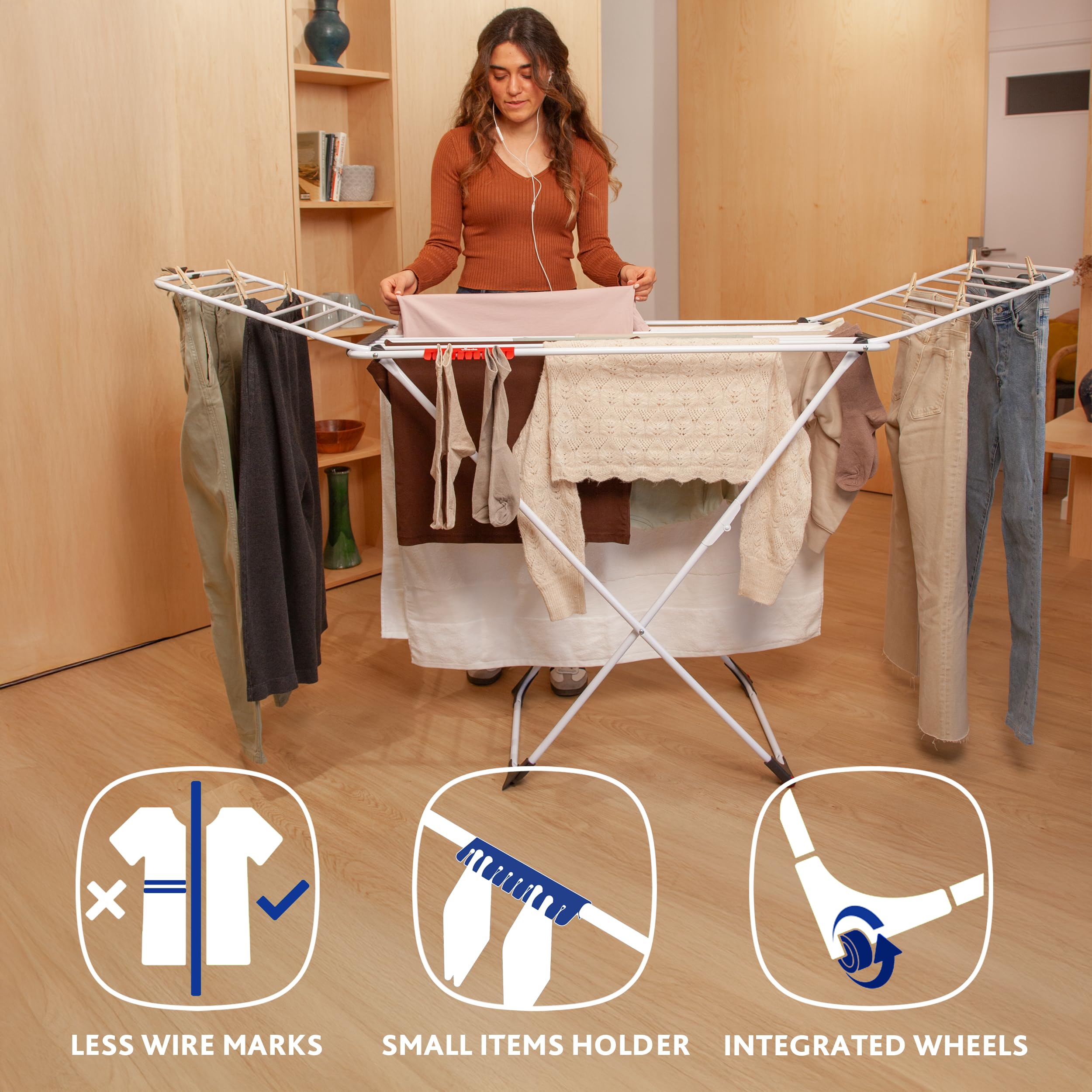 Vileda Extra Clothes Airer - X-Legs, 20m Drying Space, Socks Holder, Sturdy, Compact Laundry Rack - Like New