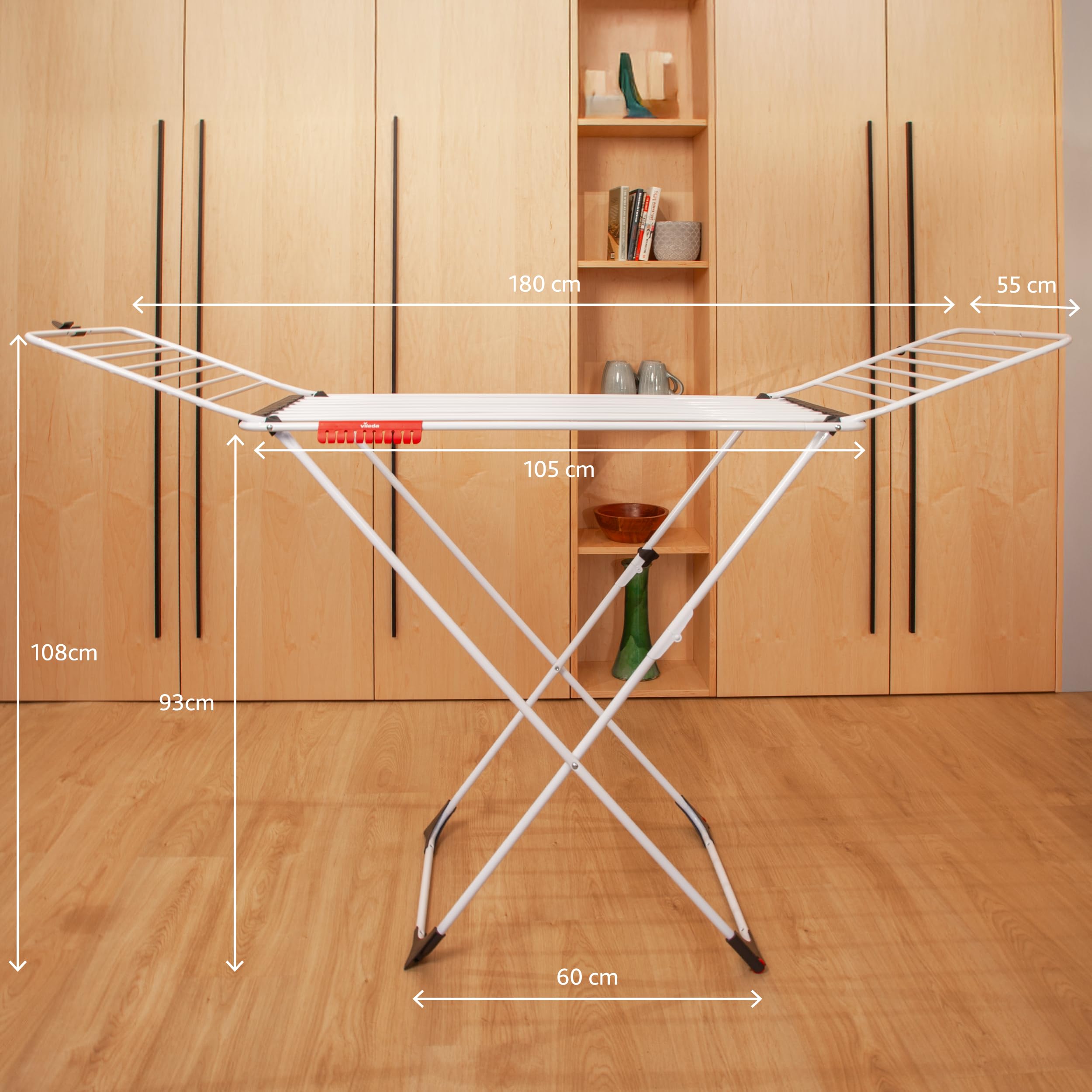 Vileda Extra Clothes Airer - X-Legs, 20m Drying Space, Socks Holder, Sturdy, Compact Laundry Rack - Like New