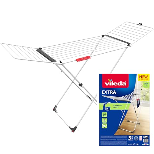 Vileda Extra Clothes Airer - X-Legs, 20m Drying Space, Socks Holder, Sturdy, Compact Laundry Rack - Like New