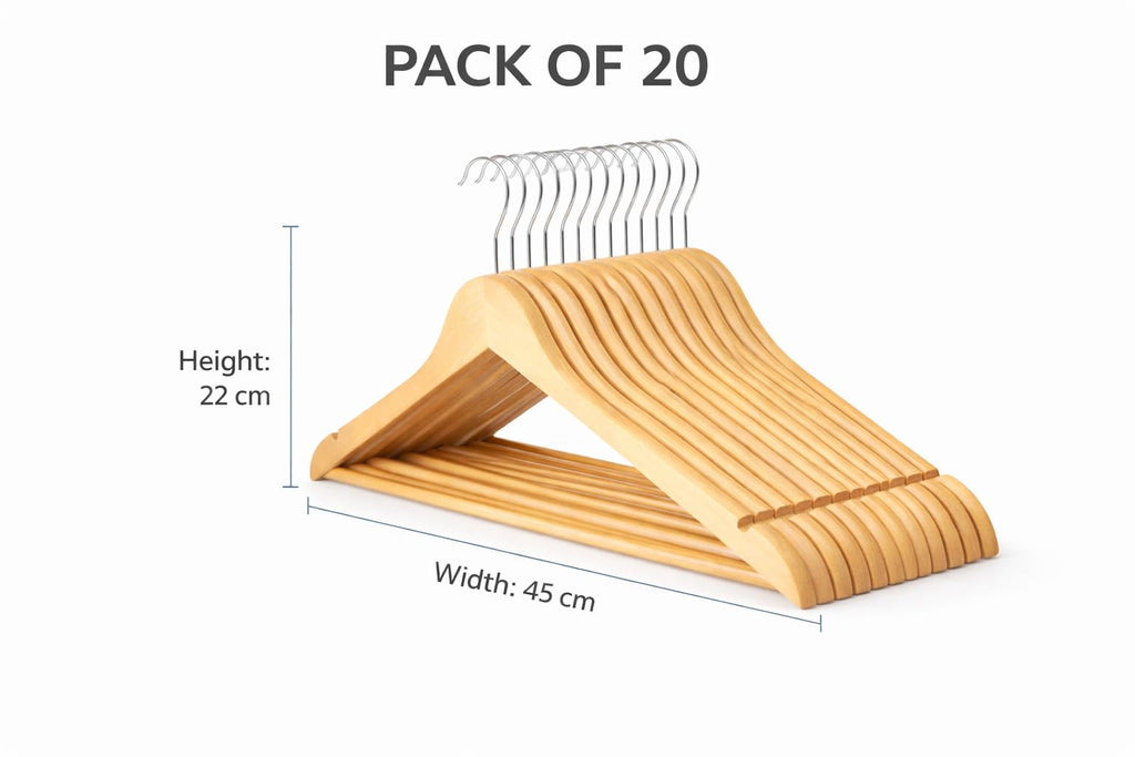1ABOVE Wooden Coat Hangers with Non-Slip Trouser Bar & Shoulder Notches - Natural Wood - Brown - 20 Pack - Like New