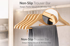 1ABOVE Wooden Coat Hangers with Non-Slip Trouser Bar & Shoulder Notches - Natural Wood - Brown - 20 Pack - Like New