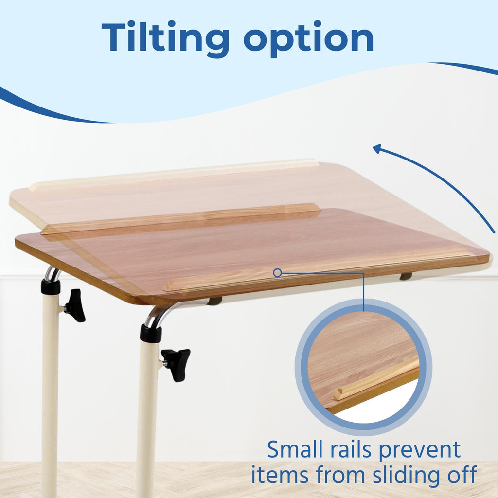 Days Overbed Table with Wheels - Height Adjustable, Lightweight, 61x40cm Laminated Surface for Bed/Chair - New