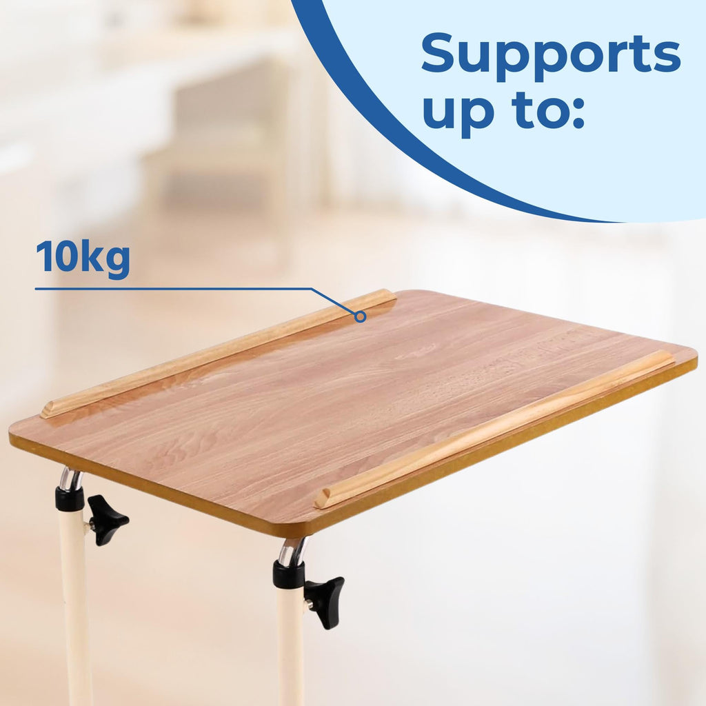 Days Overbed Table with Wheels - Height Adjustable, Lightweight, 61x40cm Laminated Surface for Bed/Chair - New