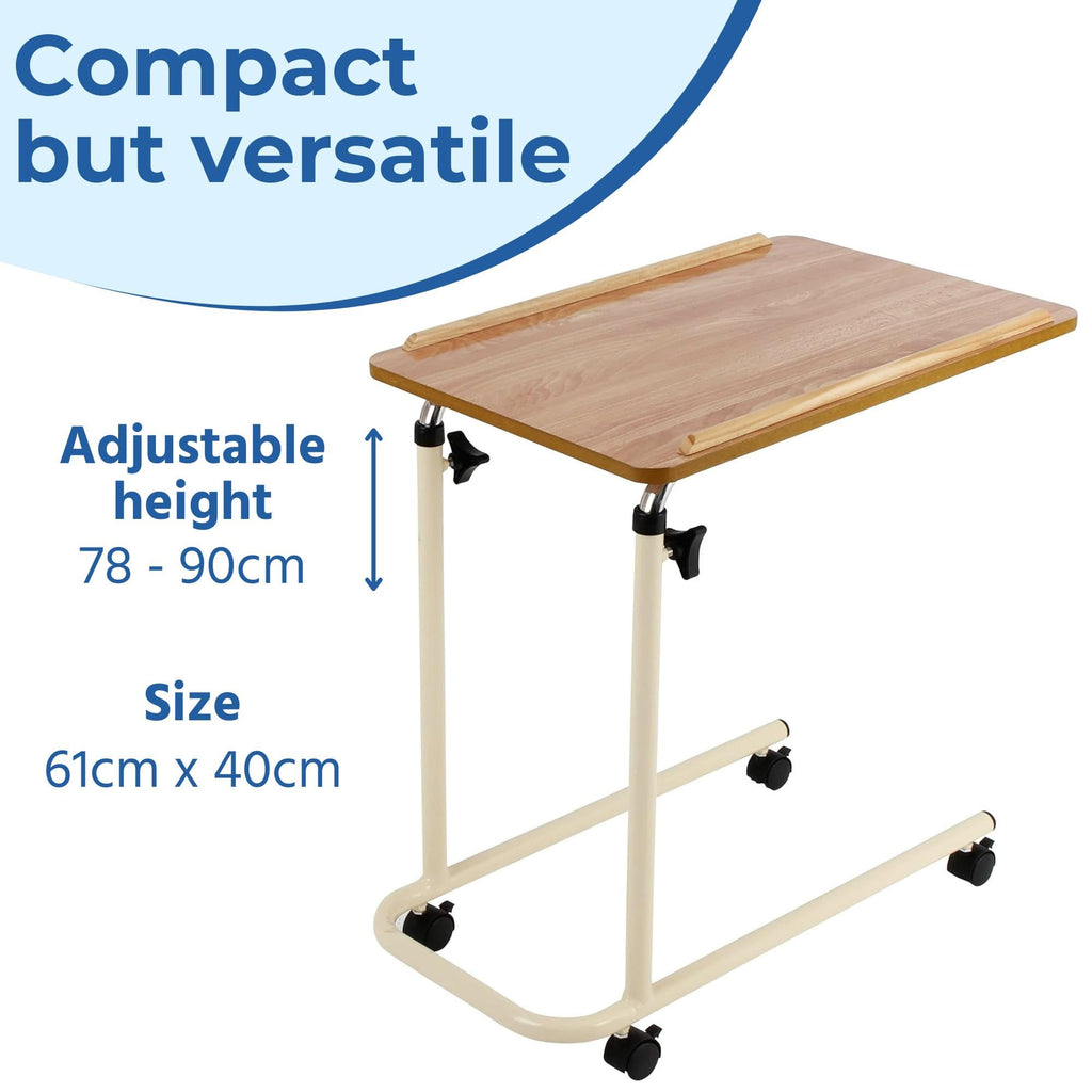 Days Overbed Table with Wheels - Height Adjustable, Lightweight, 61x40cm Laminated Surface for Bed/Chair - New