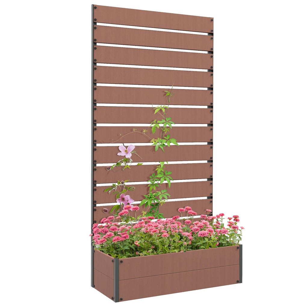 Outsunny Garden Planter with Trellis for Climbing Plants, Vines, Flowers, Freestanding Raised Bed for Garden, Outdoor, Patio, Planter Box with Drainage Gap, Light Brown - Damaged Box