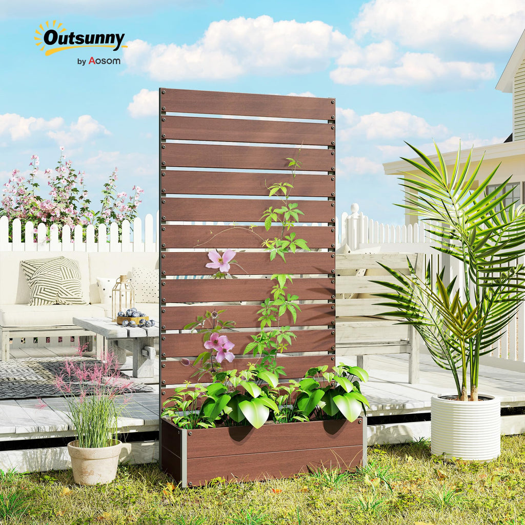 Outsunny Garden Planter with Trellis for Climbing Plants, Vines, Flowers, Freestanding Raised Bed for Garden, Outdoor, Patio, Planter Box with Drainage Gap, Light Brown - Damaged Box