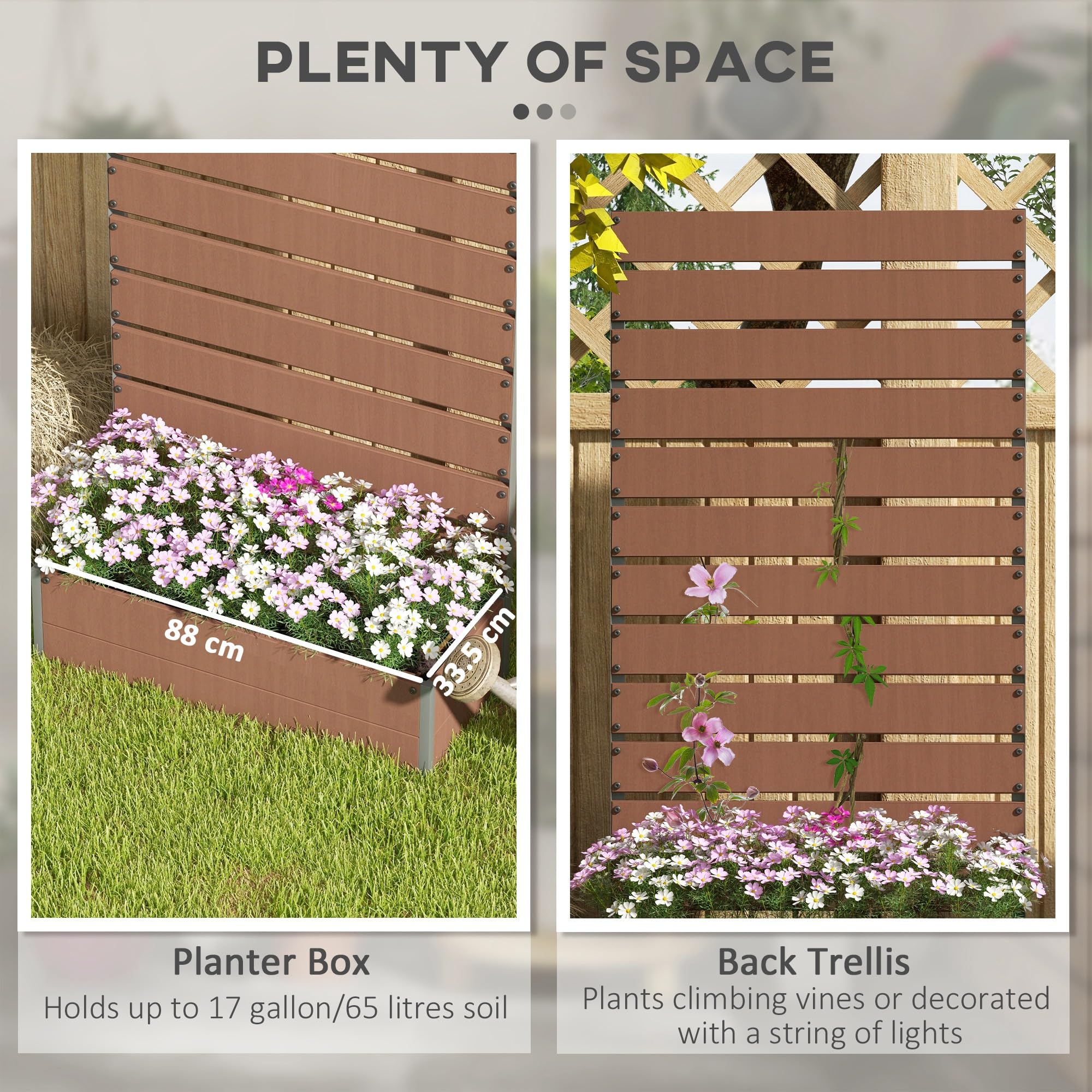 Outsunny Garden Planter with Trellis for Climbing Plants, Vines, Flowers, Freestanding Raised Bed for Garden, Outdoor, Patio, Planter Box with Drainage Gap, Light Brown - Damaged Box