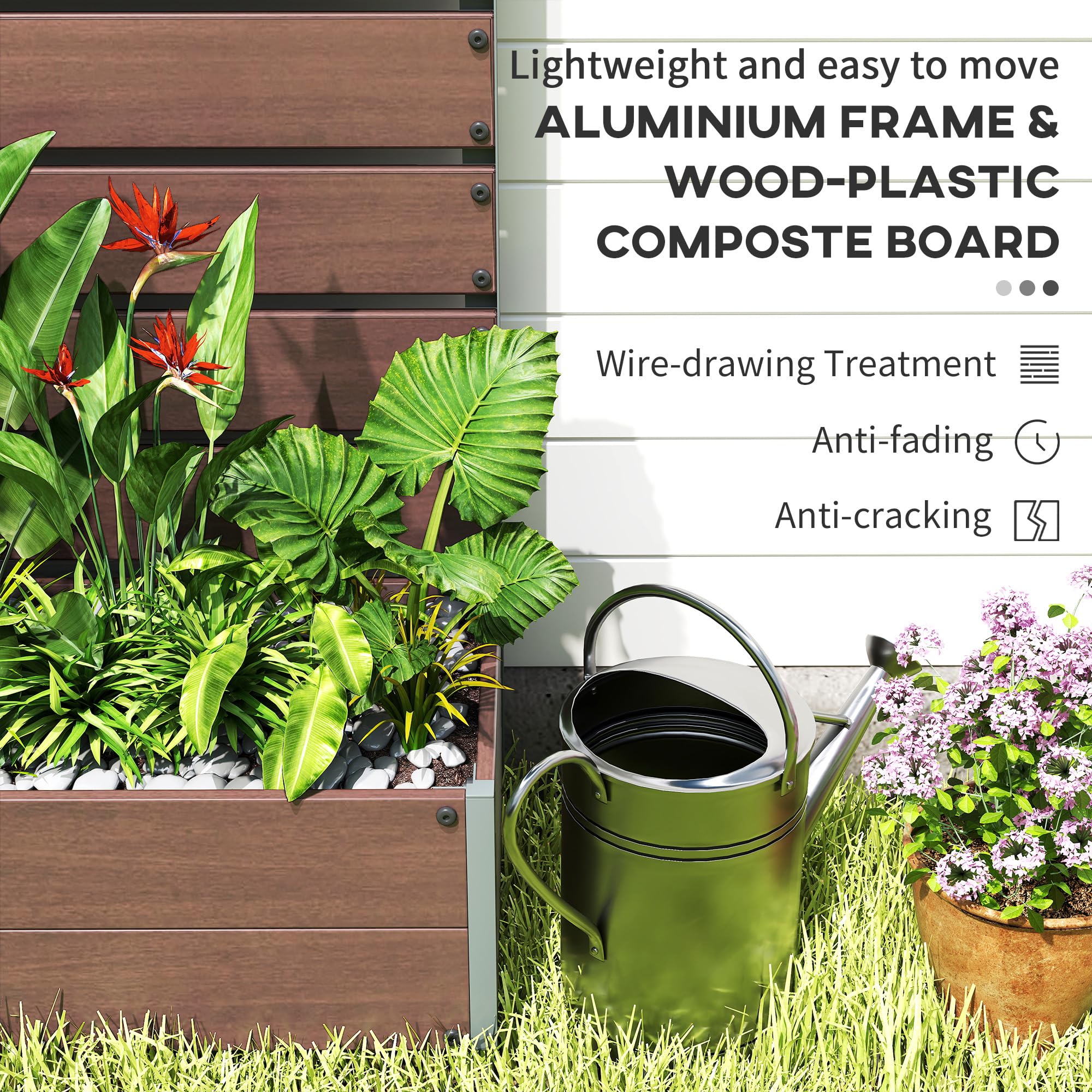 Outsunny Garden Planter with Trellis for Climbing Plants, Vines, Flowers, Freestanding Raised Bed for Garden, Outdoor, Patio, Planter Box with Drainage Gap, Light Brown - Damaged Box