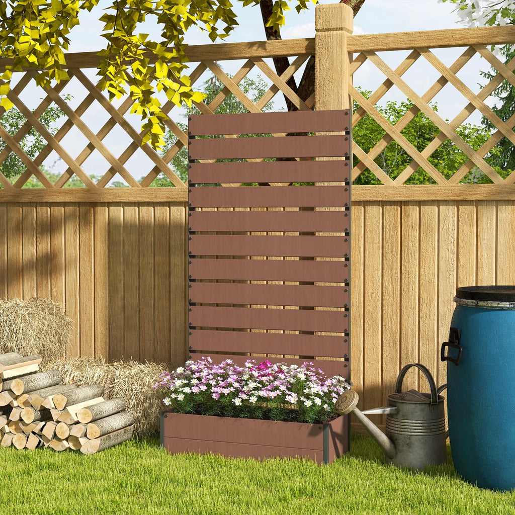 Outsunny Garden Planter with Trellis for Climbing Plants, Vines, Flowers, Freestanding Raised Bed for Garden, Outdoor, Patio, Planter Box with Drainage Gap, Light Brown - Damaged Box