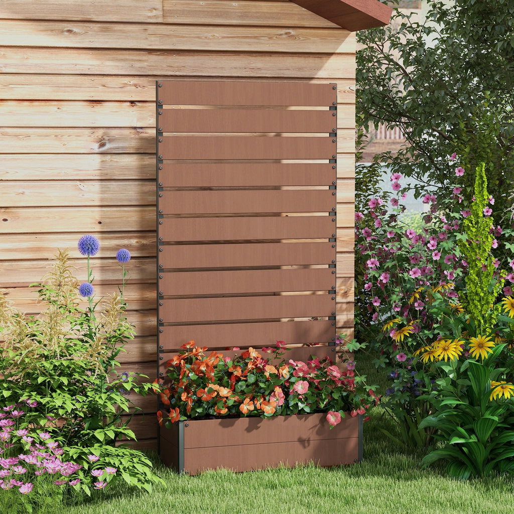 Outsunny Garden Planter with Trellis for Climbing Plants, Vines, Flowers, Freestanding Raised Bed for Garden, Outdoor, Patio, Planter Box with Drainage Gap, Light Brown - Damaged Box