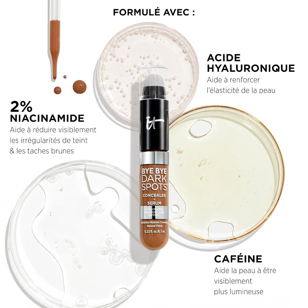 IT Cosmetics Bye Bye Dark Spots Concealer + Serum, Medium Coverage, Made with Niacinamide, Hyaluronic Acid & Caffeine, 6.7 ml - New