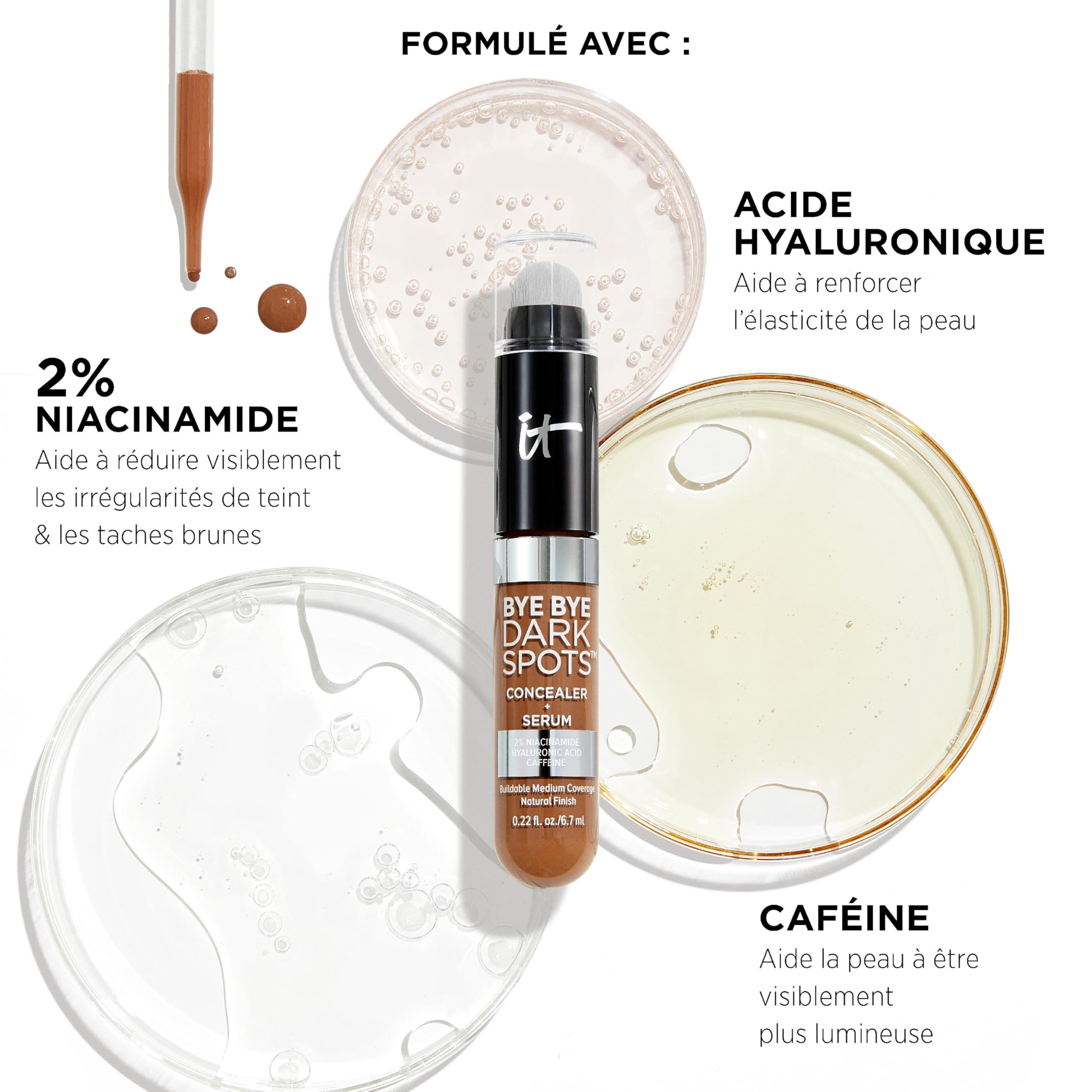 IT Cosmetics Bye Bye Dark Spots Concealer + Serum, Medium Coverage, Made with Niacinamide, Hyaluronic Acid & Caffeine, 6.7 ml - New