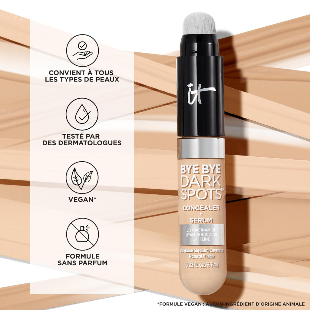 IT Cosmetics Bye Bye Dark Spots Concealer + Serum, Medium Coverage, Made with Niacinamide, Hyaluronic Acid & Caffeine, 6.7 ml - New