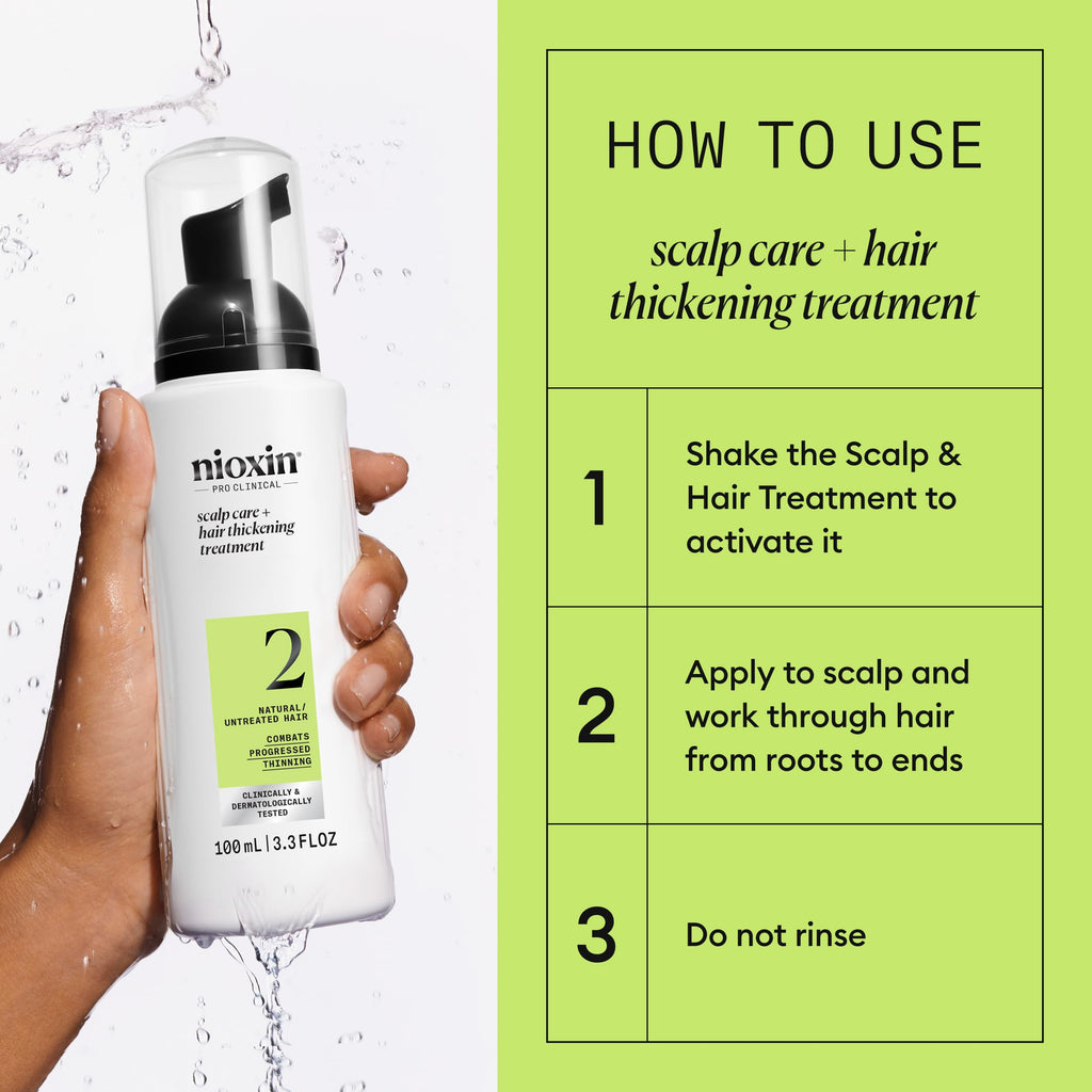 Nioxin System 2 Scalp + Hair Thickening Treatment - Hair Loss Serum for Natural Hair with Progressed Thinning - With Niacinamide & Biotin (100ml) - Damaged Box