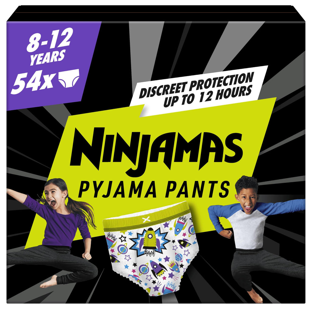 Pampers Ninjamas Pyjama Pants Unisex Spaceships, 8-12 Years, 54 Pants, 27kg-43kg, All-Night Leak Protection - New