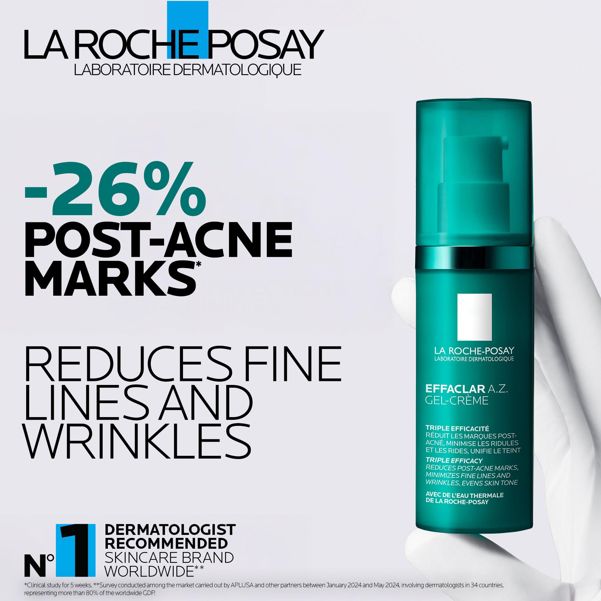 La Roche-Posay Effaclar A.Z. Gel Cream Daily Moisturiser for Breakouts and Ageing with 10% Azelaic Acid, Salicylic Acid, Hyaluronic Acid 40ml - New - BBE 06/2028