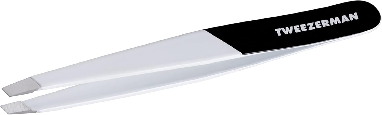 Tweezerman Black Matte Slant Tweezer, Professional Stainless Steel Precision Tweezers for Facial Hair and Eyebrows, (Pack of 1) - Damaged Box