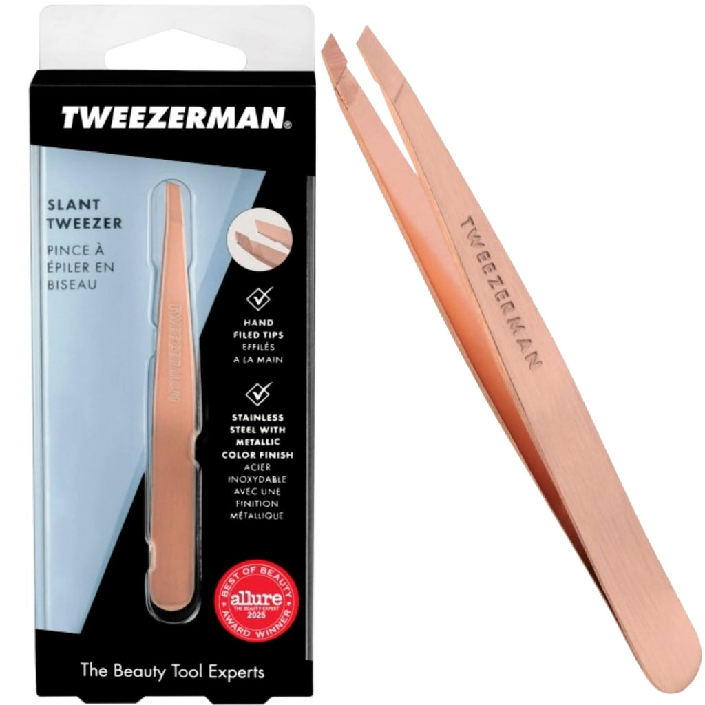 Tweezerman Black Matte Slant Tweezer, Professional Stainless Steel Precision Tweezers for Facial Hair and Eyebrows, (Pack of 1) - Damaged Box