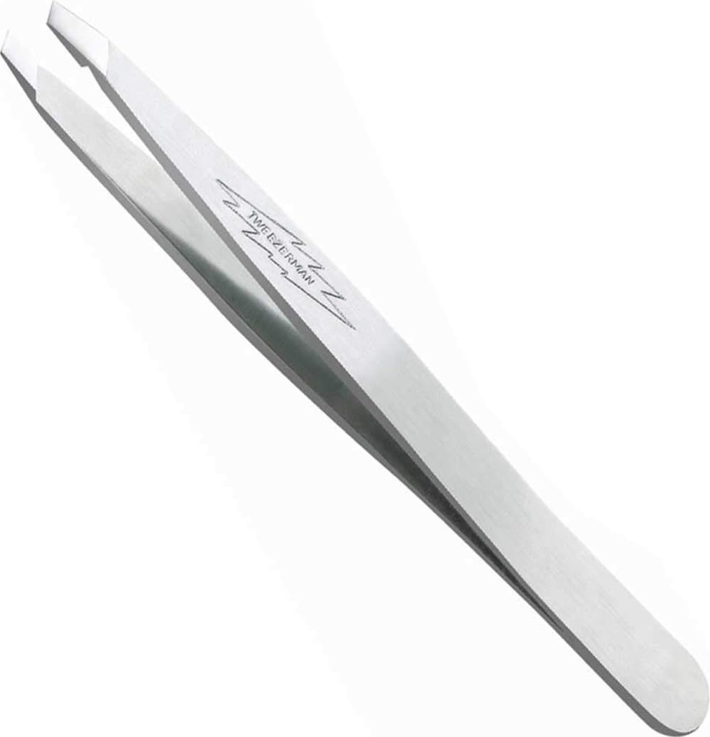 Tweezerman Black Matte Slant Tweezer, Professional Stainless Steel Precision Tweezers for Facial Hair and Eyebrows, (Pack of 1) - Damaged Box