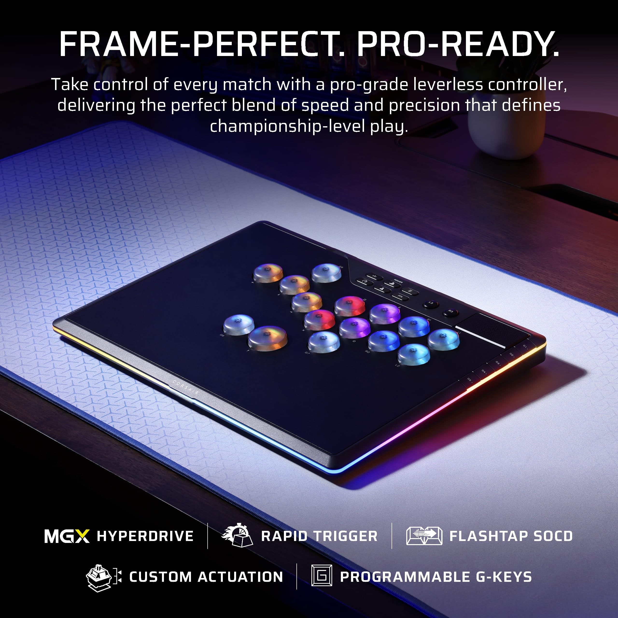 Corsair NOVABLADE PRO Wireless Hall Effect Leverless Controller - 15-Main Key Layout, 1000Hz Polling, 2.4GHz Wireless, SOCD, MGX Hyperdrive Hall Effect Magnetic Switches - PS5, PS4, PC - Black - Very Good