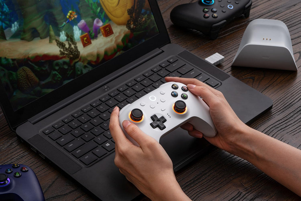 8Bitdo Ultimate 2 Wireless Controller for Windows & Android, Gaming Controller with TMR Joysticks, Switchable Hall Effect/Tactile Triggers, Motion Control, RGB Fire Ring, 8Speed Wireless Tech, Purple - Like New