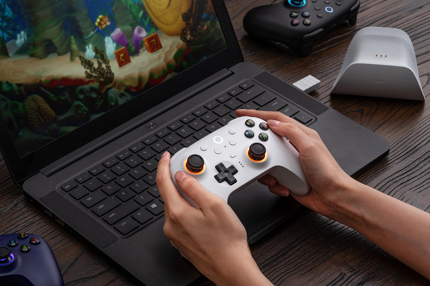 8Bitdo Ultimate 2 Wireless Controller for Windows & Android, Gaming Controller with TMR Joysticks, Switchable Hall Effect/Tactile Triggers, Motion Control, RGB Fire Ring, 8Speed Wireless Tech, Purple - Like New