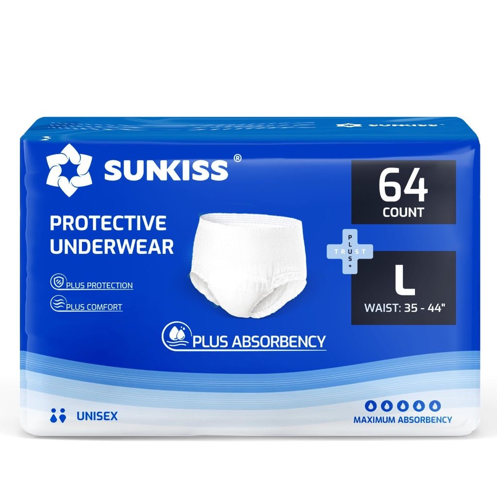 SUNKISS TrustPlus Incontinence Pants for Men and Women, Adult Pull Ups, Disposable Protective Underwear, Maximum Absorbency, Odour Control, Large, 64 Count (4 Packs of 16) - Damaged Box