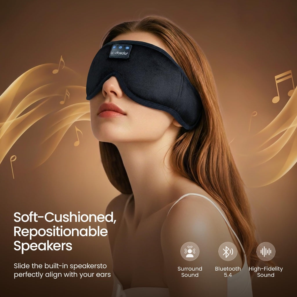 LC-dolida Bluetooth Sleep Mask Headphones Complete Blackout 3D Deep Eye Mask with Headphones Bluetooth V5.4 Can Play 15Hrs Breathable Eye mask with Earphones for Travel,Nap Sleeping,Shift Work - Like New
