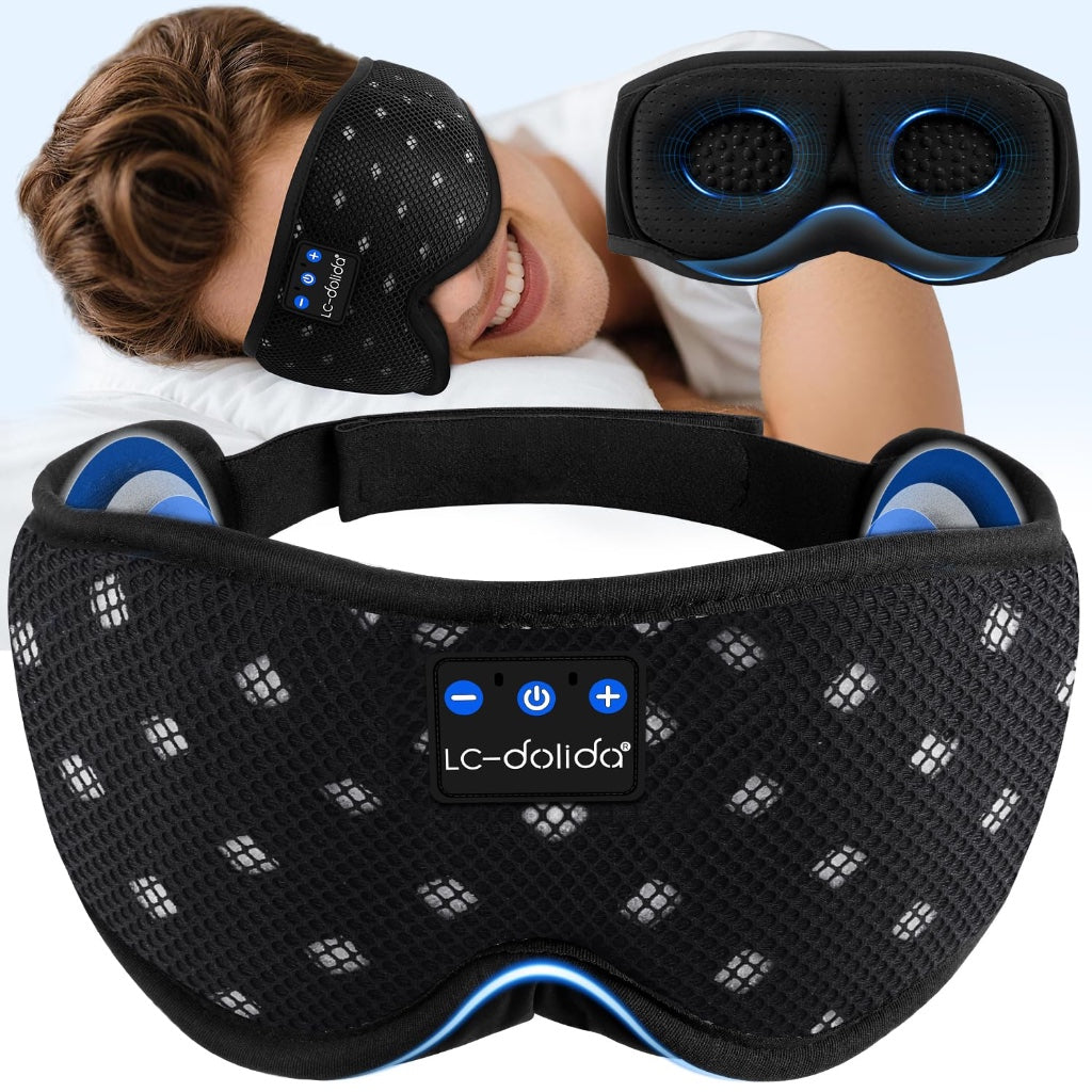 LC-dolida Bluetooth Sleep Mask Headphones Complete Blackout 3D Deep Eye Mask with Headphones Bluetooth V5.4 Can Play 15Hrs Breathable Eye mask with Earphones for Travel,Nap Sleeping,Shift Work - Like New