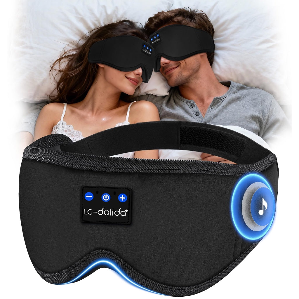 LC-dolida Bluetooth Sleep Mask Headphones Complete Blackout 3D Deep Eye Mask with Headphones Bluetooth V5.4 Can Play 15Hrs Breathable Eye mask with Earphones for Travel,Nap Sleeping,Shift Work - Like New