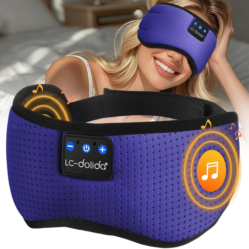 LC-dolida Bluetooth Sleep Mask Headphones Complete Blackout 3D Deep Eye Mask with Headphones Bluetooth V5.4 Can Play 15Hrs Breathable Eye mask with Earphones for Travel,Nap Sleeping,Shift Work - Like New