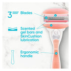 Gillette Venus ComfortGlide Women's Razor, Spa Breeze - 3 Refill Razor Cartridges, Reusable Metal Handle and Shower Holder - Damaged Box