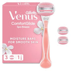 Gillette Venus ComfortGlide Women's Razor, Spa Breeze - 3 Refill Razor Cartridges, Reusable Metal Handle and Shower Holder - Damaged Box