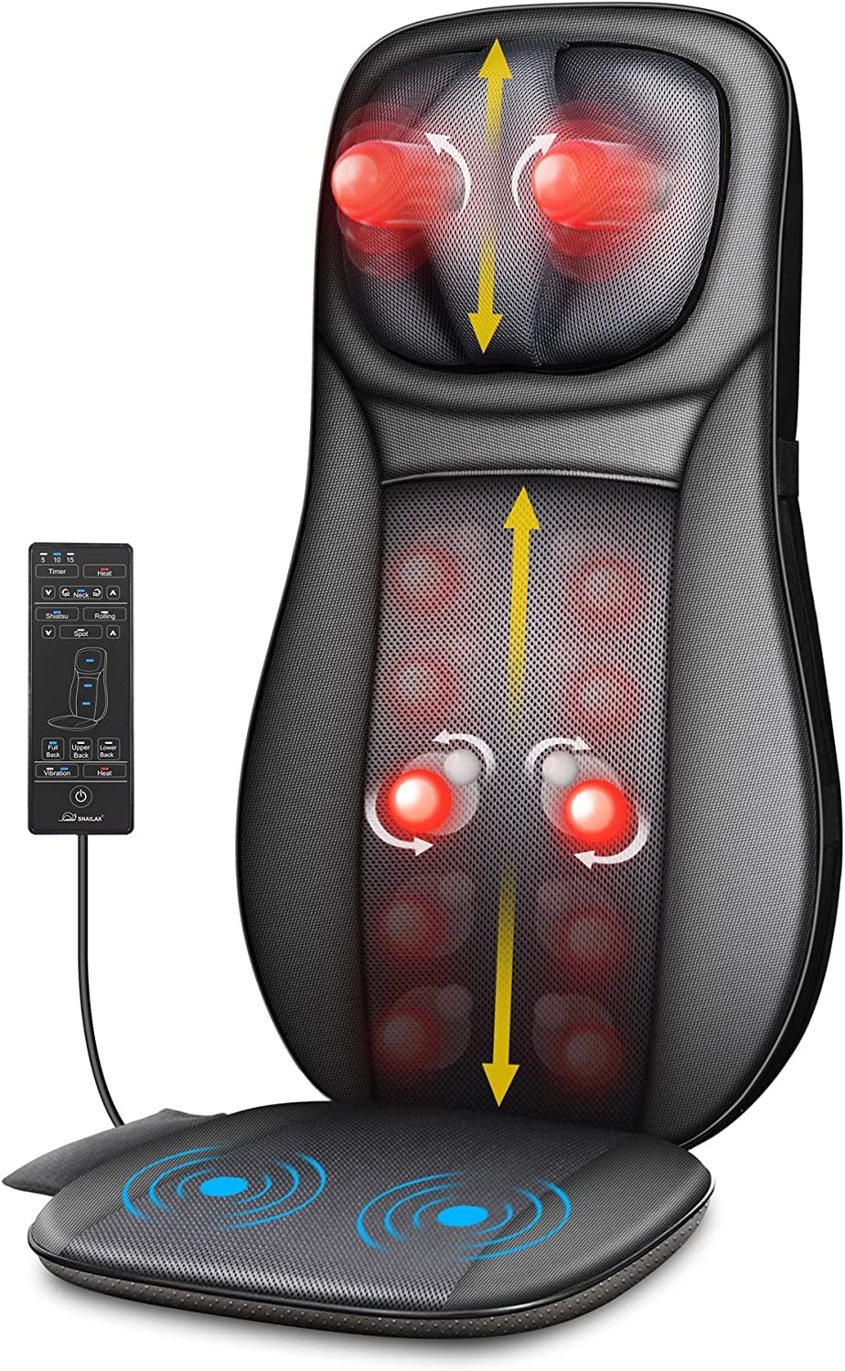 Snailax Back Massager with Heat - Shiatsu Full Body Deep Kneading Rolling Massage Chair Pad - Neck Back Seat with Height Adjustment - Very Good