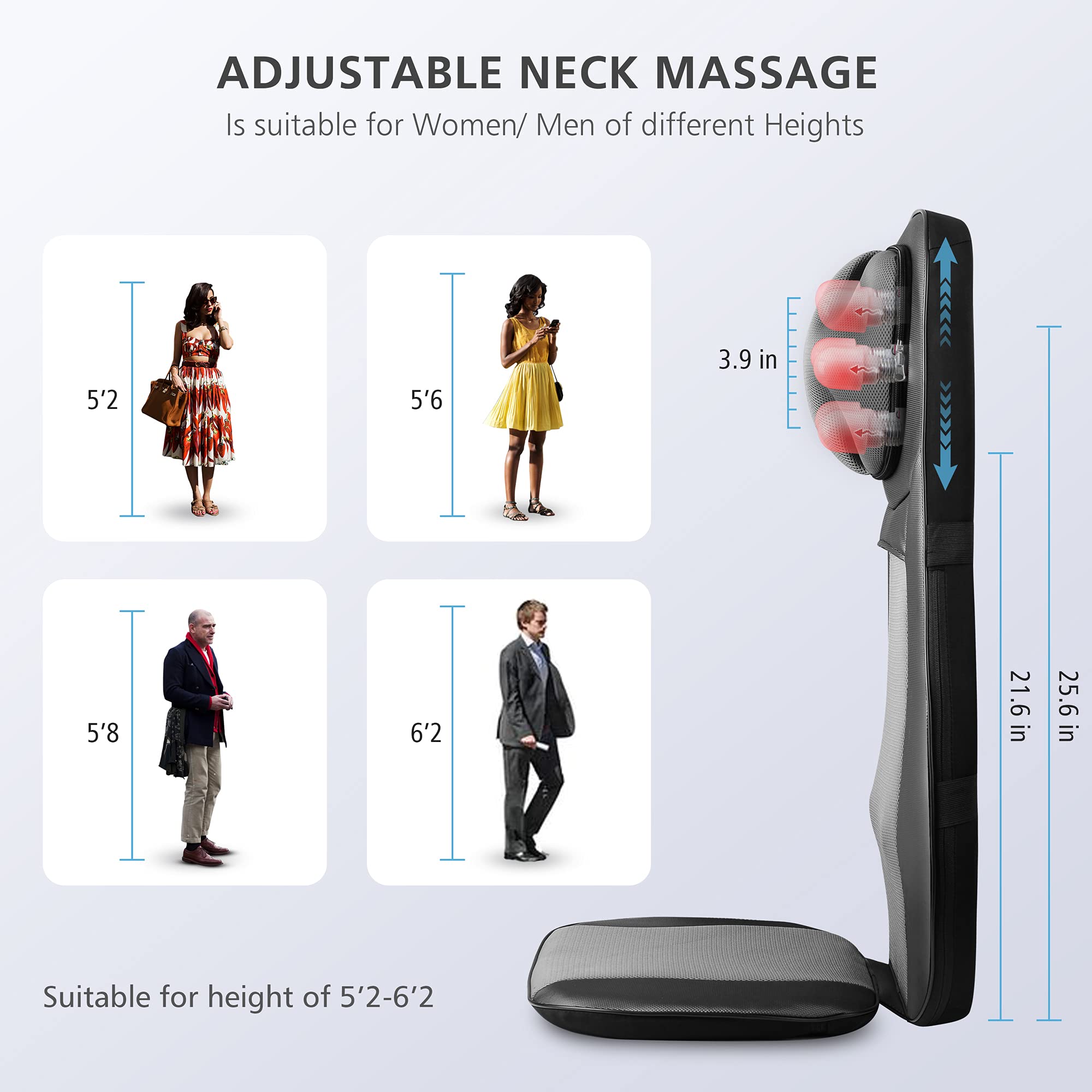 Snailax Back Massager with Heat - Shiatsu Full Body Deep Kneading Rolling Massage Chair Pad - Neck Back Seat with Height Adjustment - Very Good