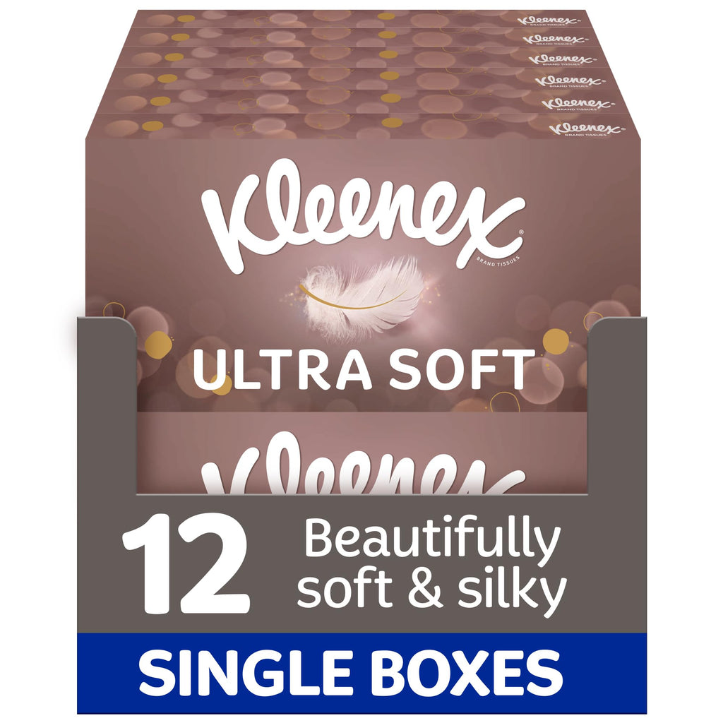 Kleenex Ultra Soft Facial Tissues - Multipack 12 Tissue Boxes - Beautifully Soft and Silky Tissues - Damaged Box
